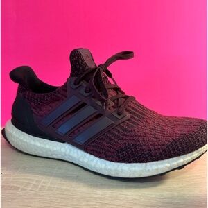 Women Adidas ultra boost size 8 red wine/burgundy , black/white color sneakers.